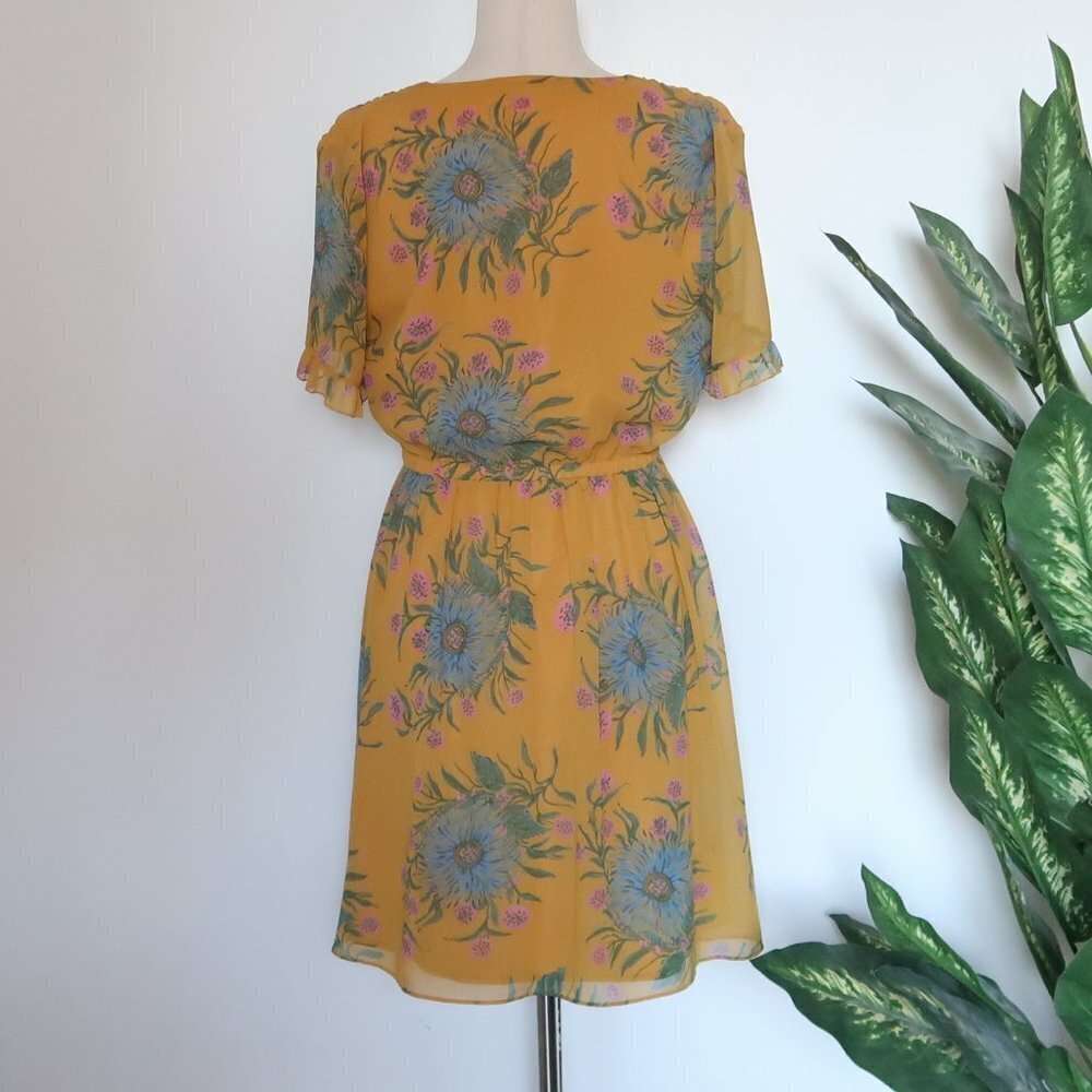 Madewell Sweetgrass Ruffle Sleeve Mini Dress in Painted Blooms Yellow & Blue 6 - Picture 8 of 16